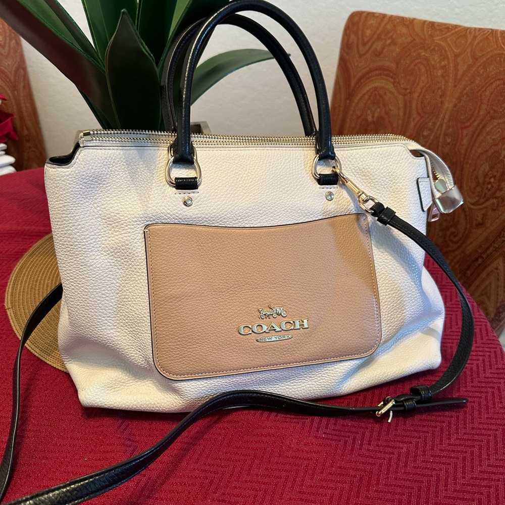 Coach White and Tan Satchel with Leather Handles
